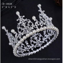 Big Imitation Pearls Wedding Alloy Full Round Crown Tiara